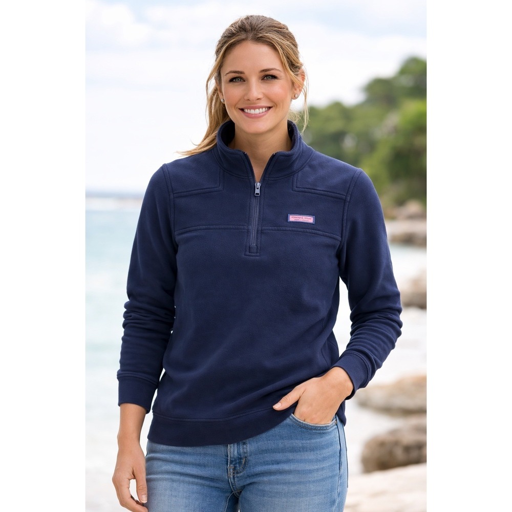Vineyard Vines Navy Blue Whale Logo Quarter Zip Pullover Sweatshirt XS Cotton